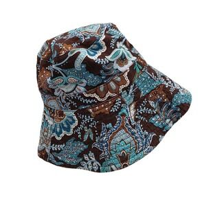 Vera Bradley Bucket Hat Java Blue Floral Print Women Sun Hat Outdoors Beach